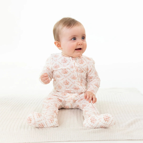 Angel Dear -Rose Bow Lattice  2 Way Ruffle Back Zipper Footie