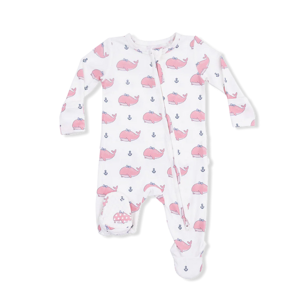 Angel Dear - Bubbly Whale with Bow Pink 2 Way Ruffle Back Zipper Footie