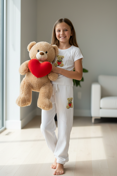 Flowers by Zoe - Printed Teddy holding Strawberry Heart Baby Tee