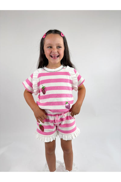 Pink Stripe Strawberry Terry Set