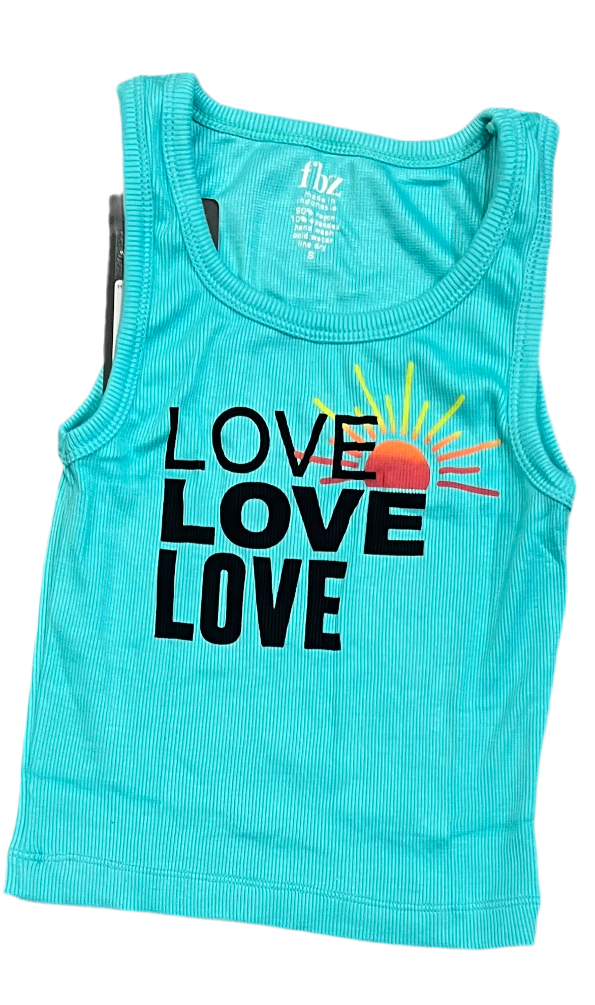 Flowers by Zoe -Love Love Love Aqua Ribbed Tank