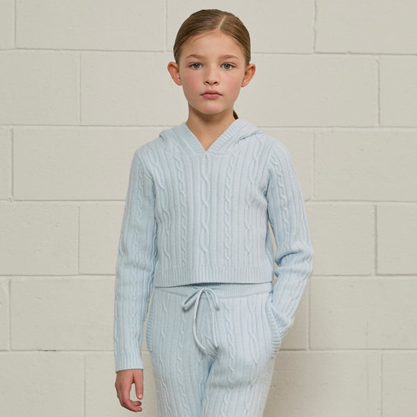 Parfum de Fit- Blue Frost Cable Knit Cropped Hoodie