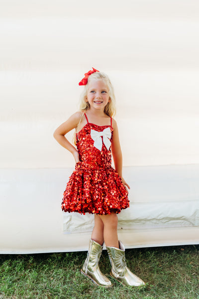 Red Sequins Bubble Bow Dress (PREORDER)