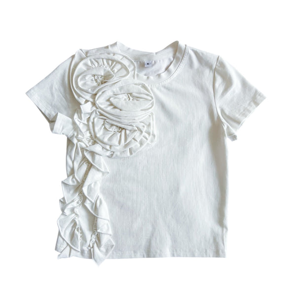 White Flower Ruffle Top