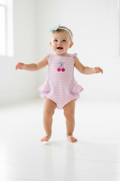 Angel Dear -Cherry Stripe - Ric Rac Ruffle Sunsuit