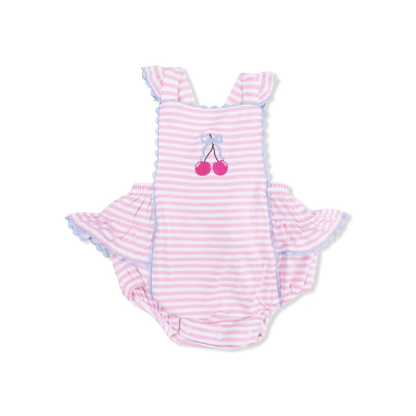 Angel Dear -Cherry Stripe - Ric Rac Ruffle Sunsuit