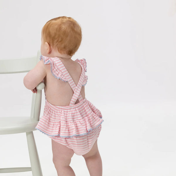 Angel Dear -Cherry Stripe - Ric Rac Ruffle Sunsuit