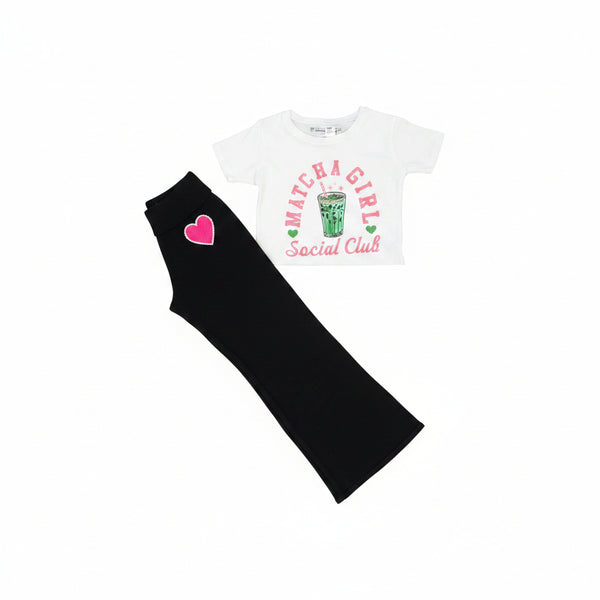 Vintage Havana - Black Fold Over Waist Wide Leg Knit Pants With Hot Pink Heart