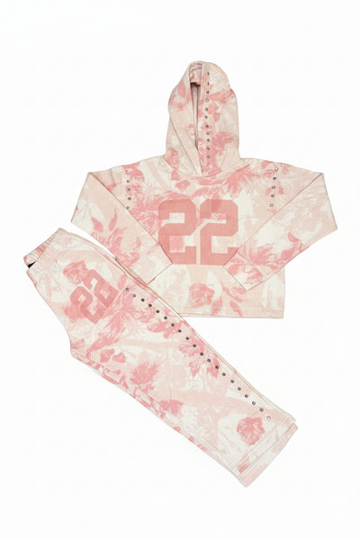 Vintage Havana - Pink Camo Varsity Applique Wide Leg Sweatpants With Studs