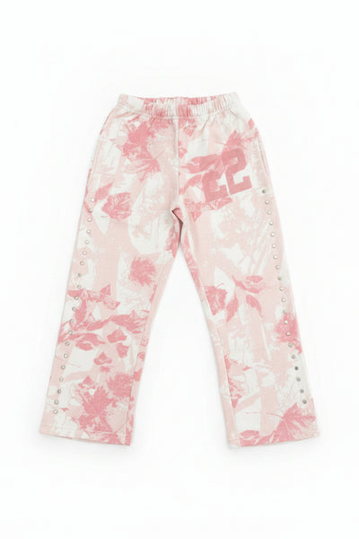Vintage Havana - Pink Camo Varsity Applique Wide Leg Sweatpants With Studs