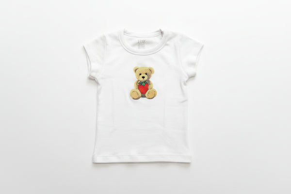 Flowers by Zoe - Printed Teddy holding Strawberry Heart Baby Tee
