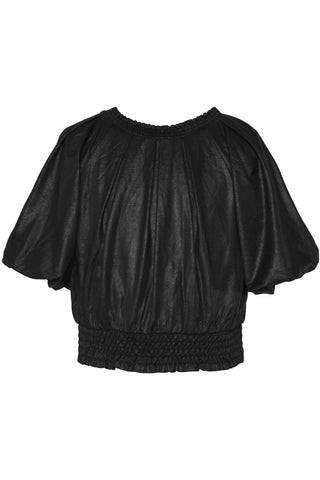 Hannah Banana - Pleated Pleather Top with Bubble Sleeves