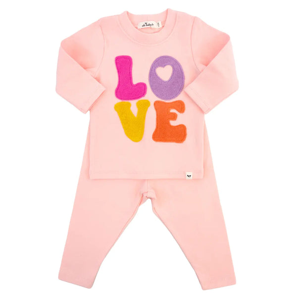 Oh Baby - Cotton Candy Love Terry Applique 2pc Set Pale Pink