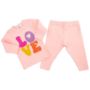 Oh Baby - Cotton Candy Love Terry Applique 2pc Set Pale Pink