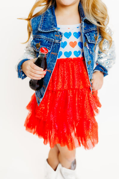 Red, White & Blue Heart Tulle Dress