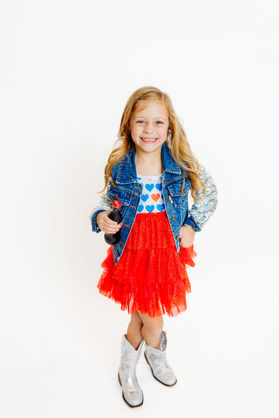 Red, White & Blue Heart Tulle Dress