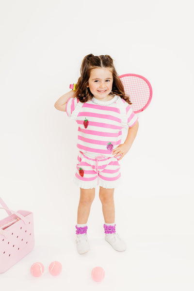 Pink Stripe Strawberry Terry Set