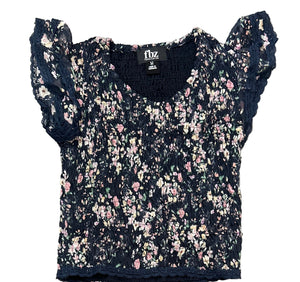 Flowers by Zoe - Navy Floral Top with Lace Trim
