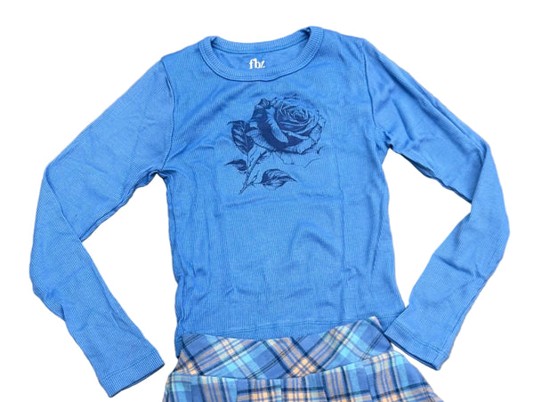 Flowers by Zoe - Blue Thermal with Rose Print