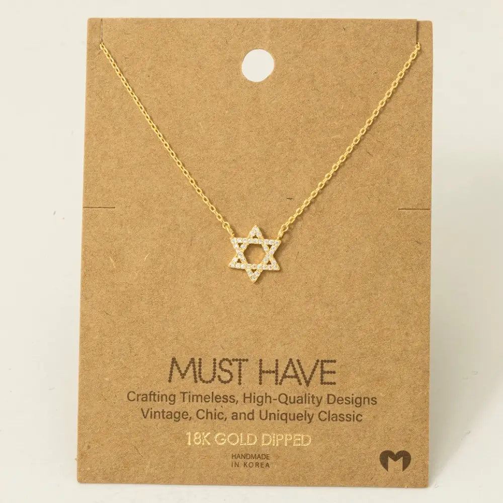 Fame Accessories - Gold Dipped Pave Star of David Pendant Necklace