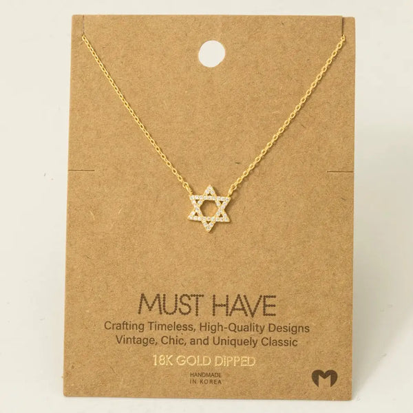 Fame Accessories - Gold Dipped Pave Star of David Pendant Necklace