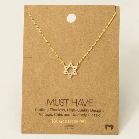 Fame Accessories - Gold Dipped Pave Star of David Pendant Necklace
