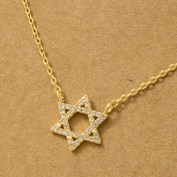 Fame Accessories - Gold Dipped Pave Star of David Pendant Necklace