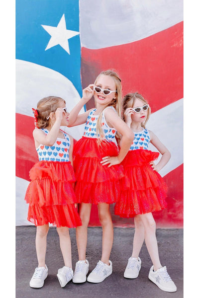 Red, White & Blue Heart Tulle Dress