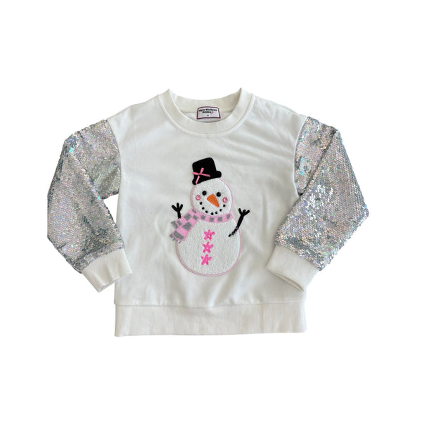 Snowman Sequin Sleeve Crewneck (PREORDER)