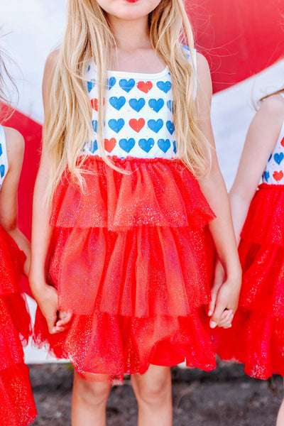 Red, White & Blue Heart Tulle Dress