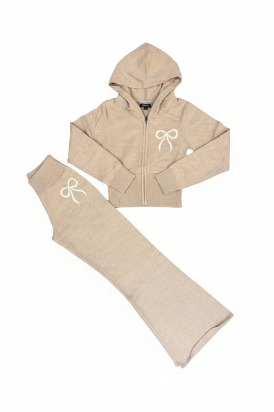 Vintage Havana - Oatmeal Chelsea Sweater Bow Full Zip