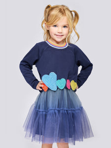 Baby Sara - Navy 2-Fer Dress with Heart
