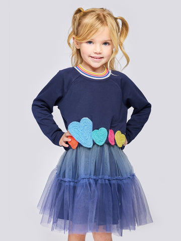 Baby Sara - Navy 2-Fer Dress with Heart