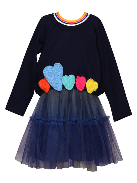 Baby Sara - Navy 2-Fer Dress with Heart