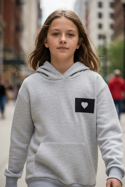Prince Peter - Hoody With Heart Patch - Heather Grey
