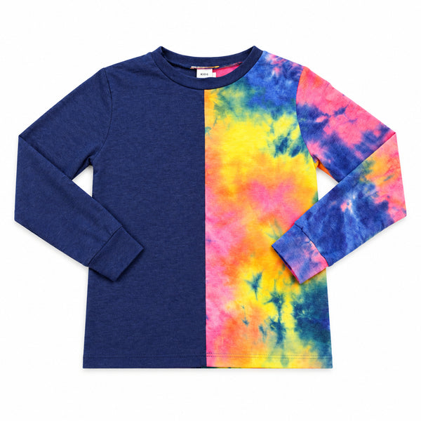 Tweenstyle - Colorblock Top Half Tie Dye Half Navy