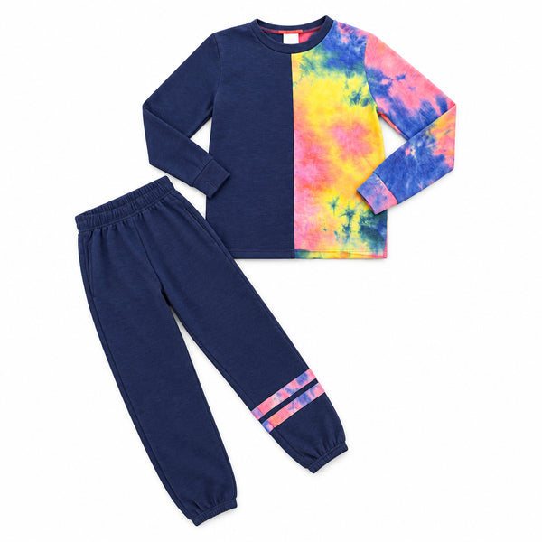 Tweenstyle - Colorblock Top Half Tie Dye Half Navy