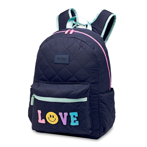 Top Trenz - Navy Puffer Backpack Love Patch