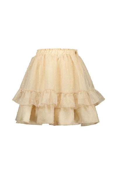 Le Chic - Tamar Pearled Ivory Dotted Mesh Skirt