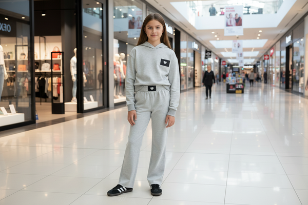 Prince Peter - Wide Leg Pant With Heart Patch  - Heather Grey