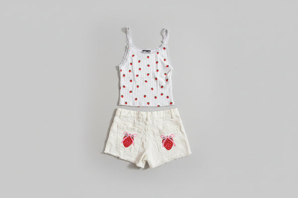 Flowers by Zoe - Strawberry Printed Lace Trimmed Ribbed Tank