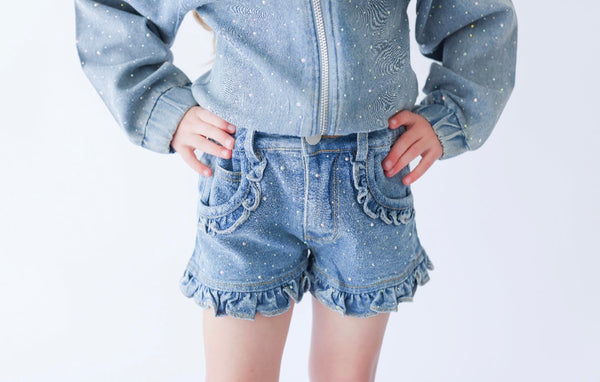 Denim Ruffle Gem Shorts