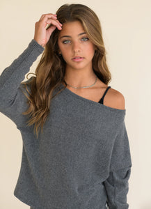 KAVEAH Hacci Ribbed Long Sleeve Pullover - Heather Charcoal
