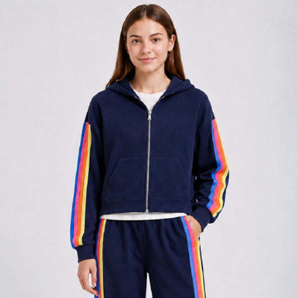 Vintage Havana - Galaxy Blue With Neon Stripes Heather Fleece Zip Hoodie