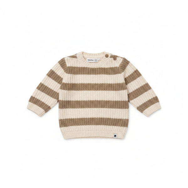 Babyface -Neutral Knit Striped Sweater with Tan Corduroy Pant Set