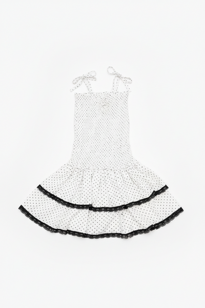 Theme - Lola Petite Heart Polka Dot Satin Smocked Ruffle Dress