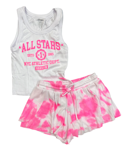 Flowers by Zoe - All Stars White with Neon Pink Ribbed Tank