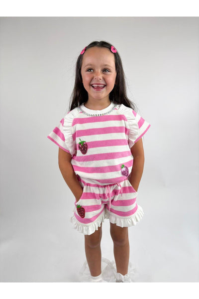 Pink Stripe Strawberry Terry Set