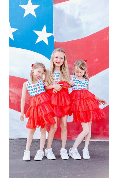 Red, White & Blue Heart Tulle Dress