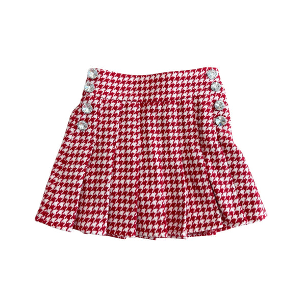 Red and White Houndstooth Gem Button Pleat Skirt (PREORDER)